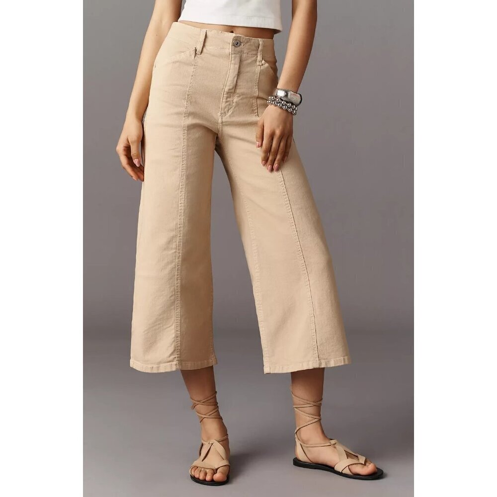 Anthropologie Beige Cropped Wide-Leg Jeans